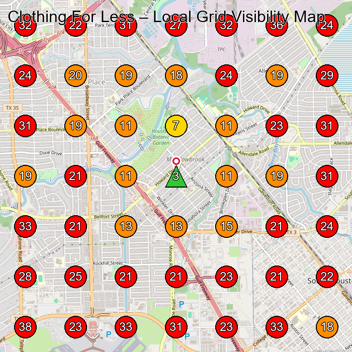 Clothing For Less GeoGrid visibility map for Plumber in Houston